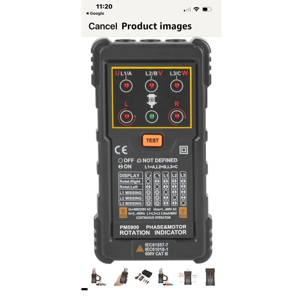 Handheld 3 Phase Motor Rotation Indicator Tester Non-Contact 3 Phase Rotate NEW